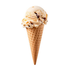 Single Scoop Vanilla Ice Cream Cone PNG Isolated on Transparent Background