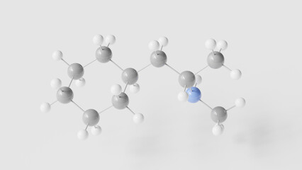 propylhexedrine molecule 3d, molecular structure, ball and stick model, structural chemical formula sympathomimetic stimulant
