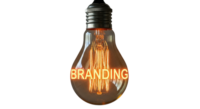 Isolated retro light bulb illuminating text Branding for marketing advertising campaign concept - Powered by Adobe