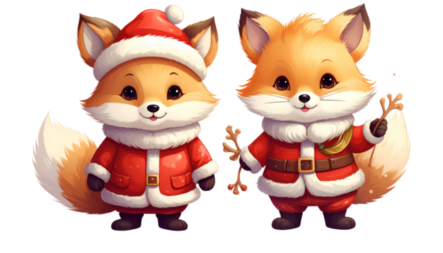  Cute fox dressed as Santa isolated on transparent background