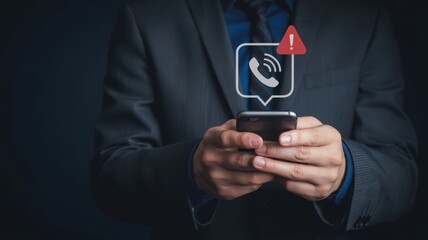 Alert notification on smartphone scam call warning fraud prevention concept