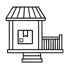 Simple Outline Drawing of a Small Building with a Porch and Steps, building, house, structure, architecture, home, vector illustration.