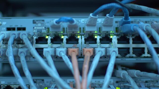 Data Server Center with Cables and Blinking Lights Network Solutions