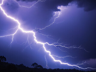 There are many bolts of lightning in the dark sky above trees elements illustration gesture creative cartoonish scene colorful style depth emotion motion movement backgrounds layers