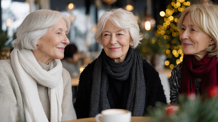 Lifelong friends catching up over coffee. Cropped shot of a group of senior female friends enjoying a lunch date. holiday, birthday, christmas