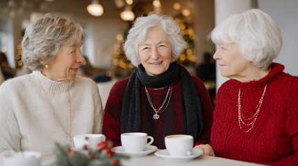 Lifelong friends catching up over coffee. Cropped shot of a group of senior female friends enjoying a lunch date. holiday, birthday, christmas
