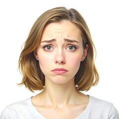 Sad woman portrait against white background