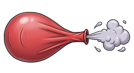 Isolated illustration of a red balloon deflating with air escaping from the nozzle