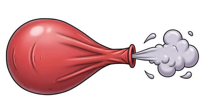 Isolated illustration of a red balloon deflating with air escaping from the nozzle