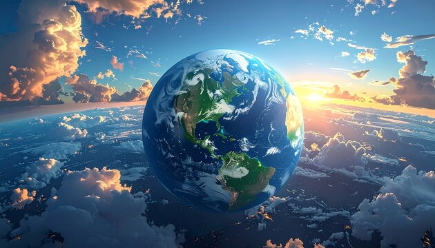 Earth seen from above, sunrise through clouds