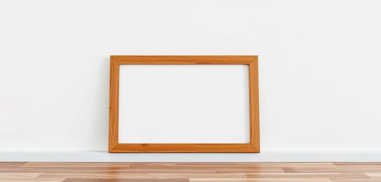 Simple wooden frame leaning against white wall,   apartment,  empty