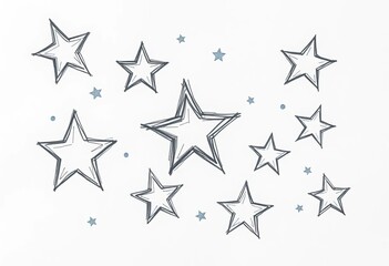 Obraz premium Whimsical, unevenly sized stars sketched in charcoal on textured paper, fairytale, space