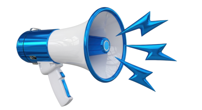 Isolated megaphone with stylized sound waves, communication promotion and broadcast object