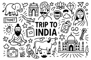 travel doodle composition with sri lanka culture icons and traditional holiday elements, Transparent Background