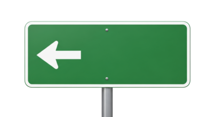 Isolated Green Directional Sign with Left Arrow, Navigation Indicator, Route Signage