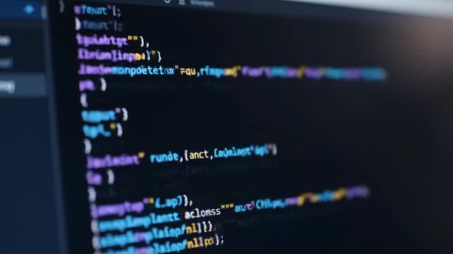 Illuminated Computer Screen Displays Color Coded Programming Code Background