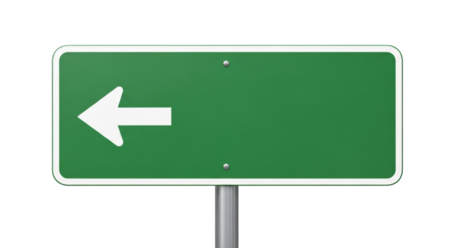 Isolated Green Directional Sign with Left Arrow, Navigation Indicator, Route Signage