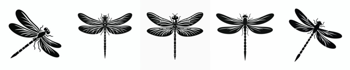 black and white silhouette vector of a dragonfly