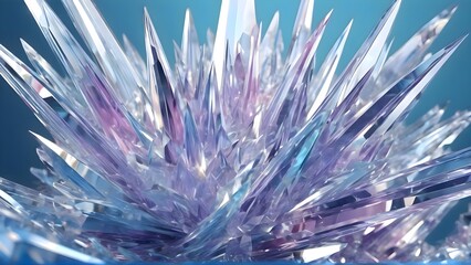 Obraz premium Close up picture of a purple crystal placed in a blue vase, showing the translucent structure, natural mineral facets and vivid colors of the crystalline surface in detail