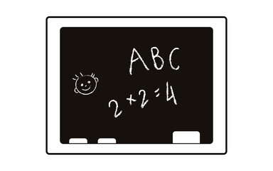 Blackboard isolated on a white background. Outline drawing. Vector illustration, linear icon. Chalkboard with funny inscriptions.