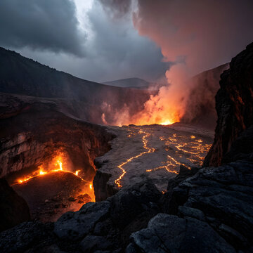 inside dark active volcano