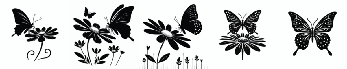 vector black and white silhouette of a butterfly