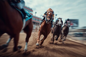 Dynamic Close-up Shot of Horse Racing Action