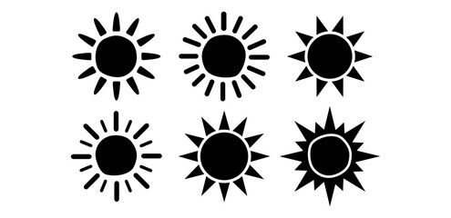 Black simple vector of a boho sun symbol with rays in line art.