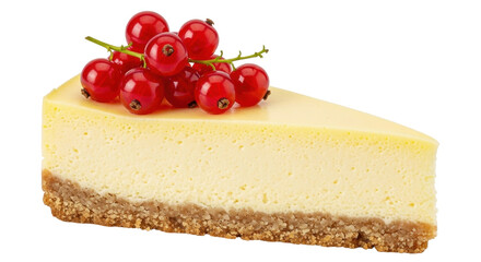 Isolated Slice of Cheesecake with Red Currants, a sweet treat for dessert or afternoon tea