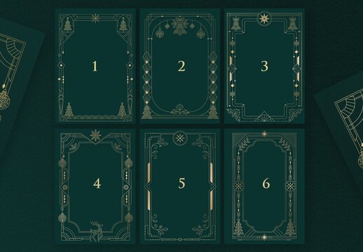 Christmas Borders & Frames in Luxury Art Deco Style with Green & Gold Hues