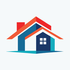 Stylized house icon in red blue and white geometric shapes vector illustration home