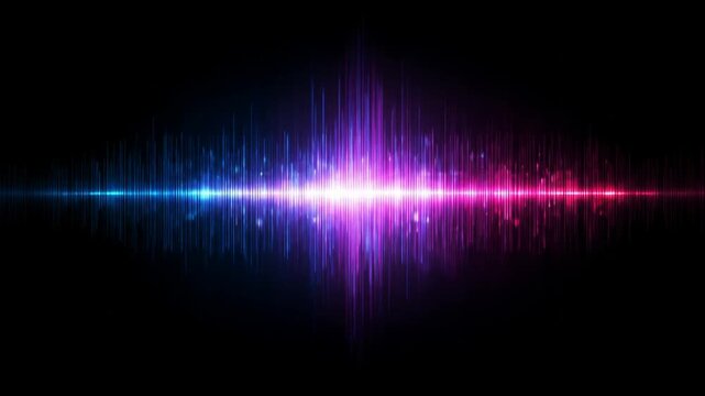 Digital audio waves flow with neon luminosity from blue to violet and then to magenta