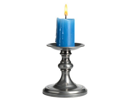 Blue candle in ornate silver candlestick isolated on transparent background - Powered by Adobe