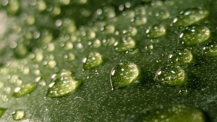 Natural texture of green leaf with dew drops
