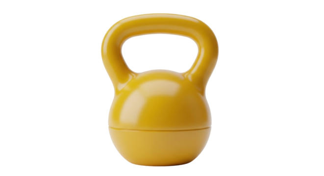 Isolated golden kettlebell on a neutral background for strength training or crossfit studio