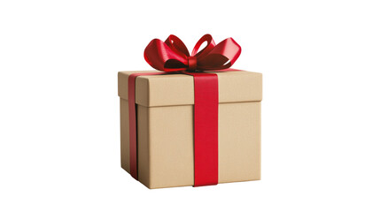 Obraz premium Brown gift box with red ribbon isolated on a transparent background