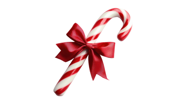 Christmas candy cane with red bow isolated on a transparent background - Powered by Adobe