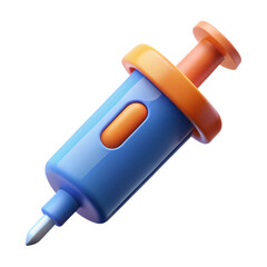 Blue and orange toy syringe isolated on transparent background