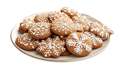 Christmas gingerbread cookies on plate isolated on a transparent background