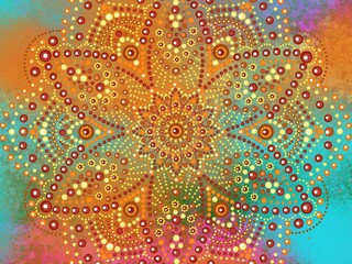 Beautiful colorful wallpaper background print with mandala bright art decor design	