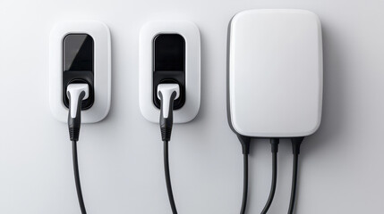 Electric vehicle charging station with cables plugged in, symbolizing green energy, clean transport, EV technology, sustainable mobility, and eco-friendly innovation.