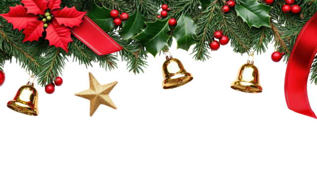 Christmas Tree Garland With Bells And Star isolated on a transparent background