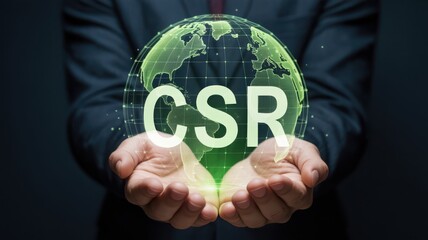 Hands holding a glowing earth globe CSR concept corporate social responsibility