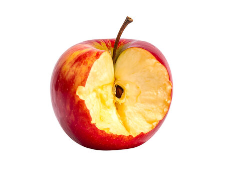 Bitten red apple isolated on transparent background