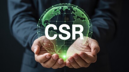 Corporate social responsibility concept globe in hands sustainable business strat