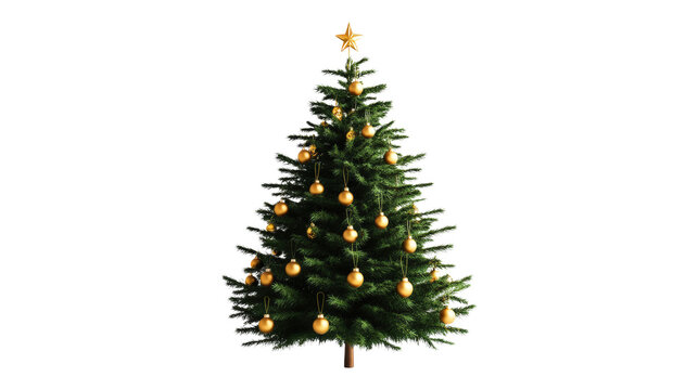 Decorated Christmas Tree with Gold Ornaments isolated on a transparent background