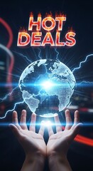 Hot deals holographic globe held in hands electric energy abstract background digital display
