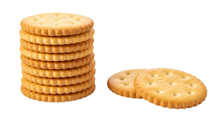 Isolated stack of savory crackers, salty snack food, crunchy biscuits, simple ingredient