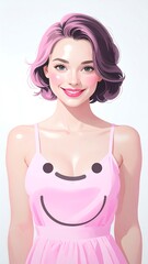 Smiling woman in pink dress