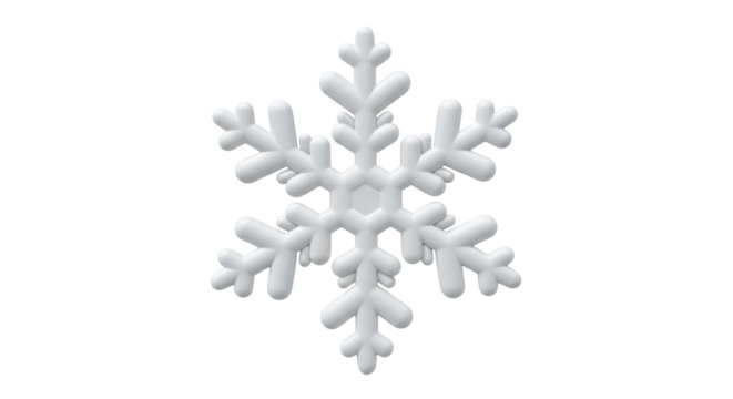 Isolated 3D snowflake with smooth surface, winter holiday decoration, six sided, snow flake